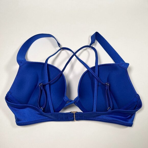 Victoria Secret 32B Bombshell Push Up Bikini Top Adds 2 Cups Shine Strap Blue - Picture 2 of 4